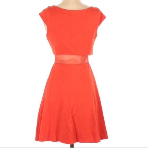 Bailey 44 Orange Skater Dress Mesh Cutout Womens SP Fit & Flare Mini Cap Sleeve - Picture 2 of 8